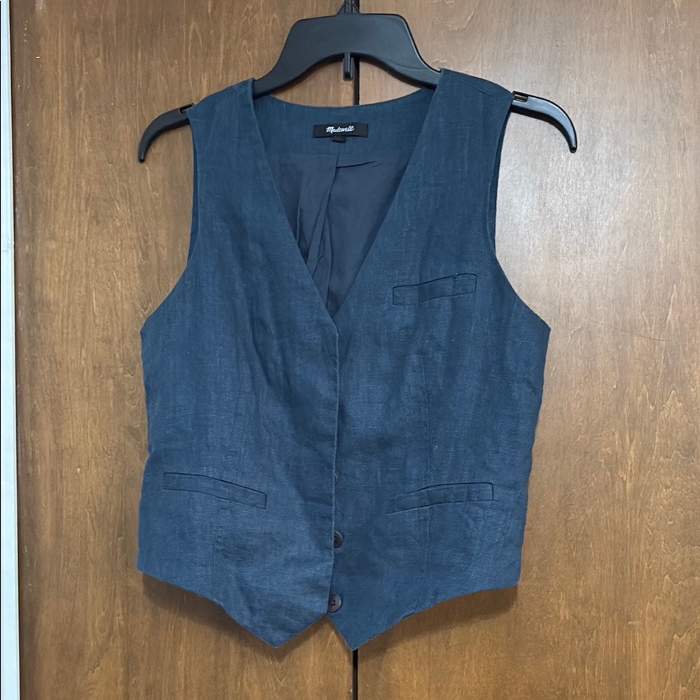 Madewell linen Blue Button-Up Vest